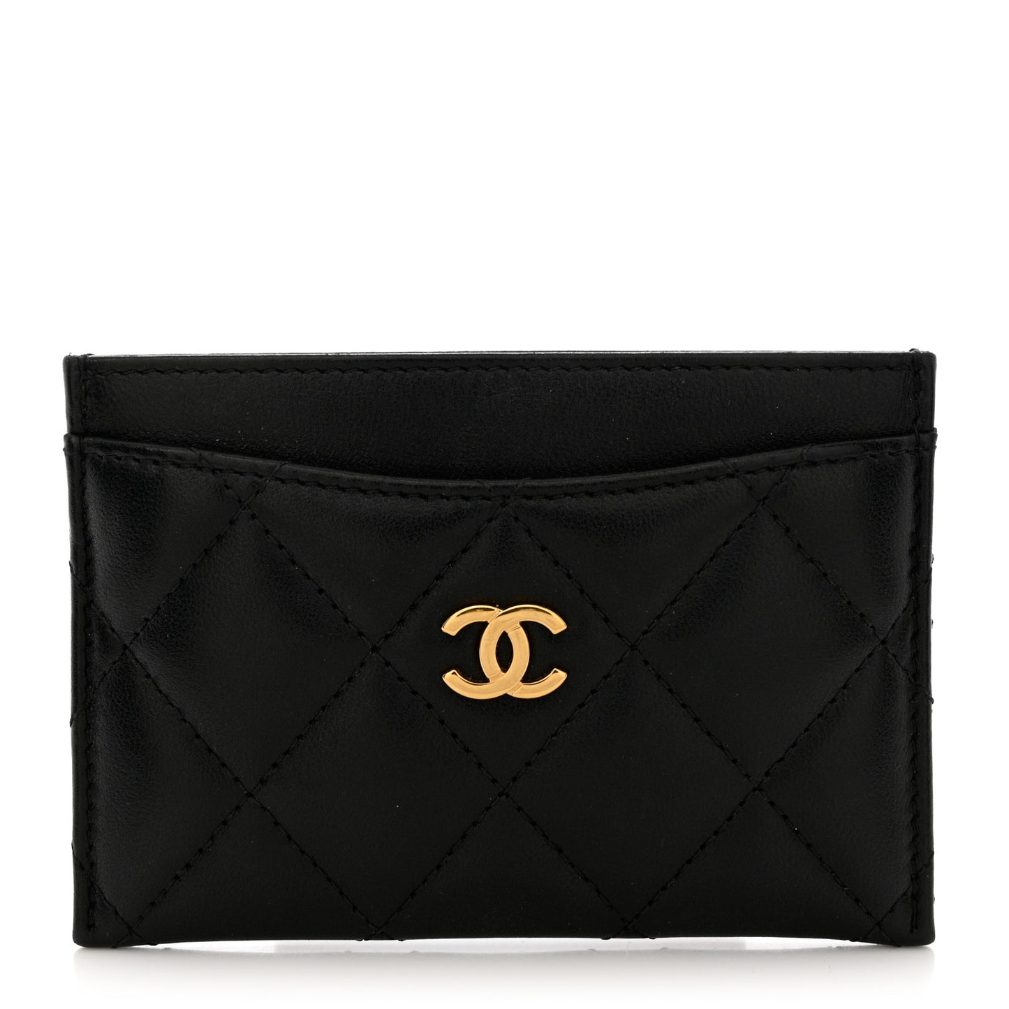 Lambskin Quilted Card Holder Black