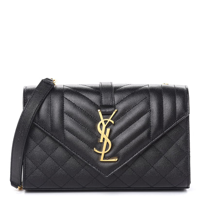 Saint Laurent Grain De Poudre Textured Mixed Matelasse Triquilt Small Monogram Satchel Black 1 of 9