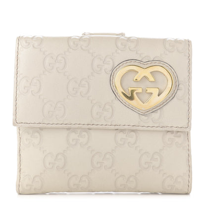 Gucci Guccissima Lovely Heart French Flap Wallet White 1 of 10
