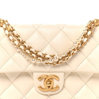 Chanel Shiny Lambskin Quilted Pearl Twist Mini Square Flap White 8 of 10