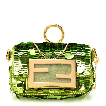 Fendi Sequin Paillettes Shiny Nappa Sex and the City Nano Maxi Buckle Baguette Charm Wasabi 1 of 12