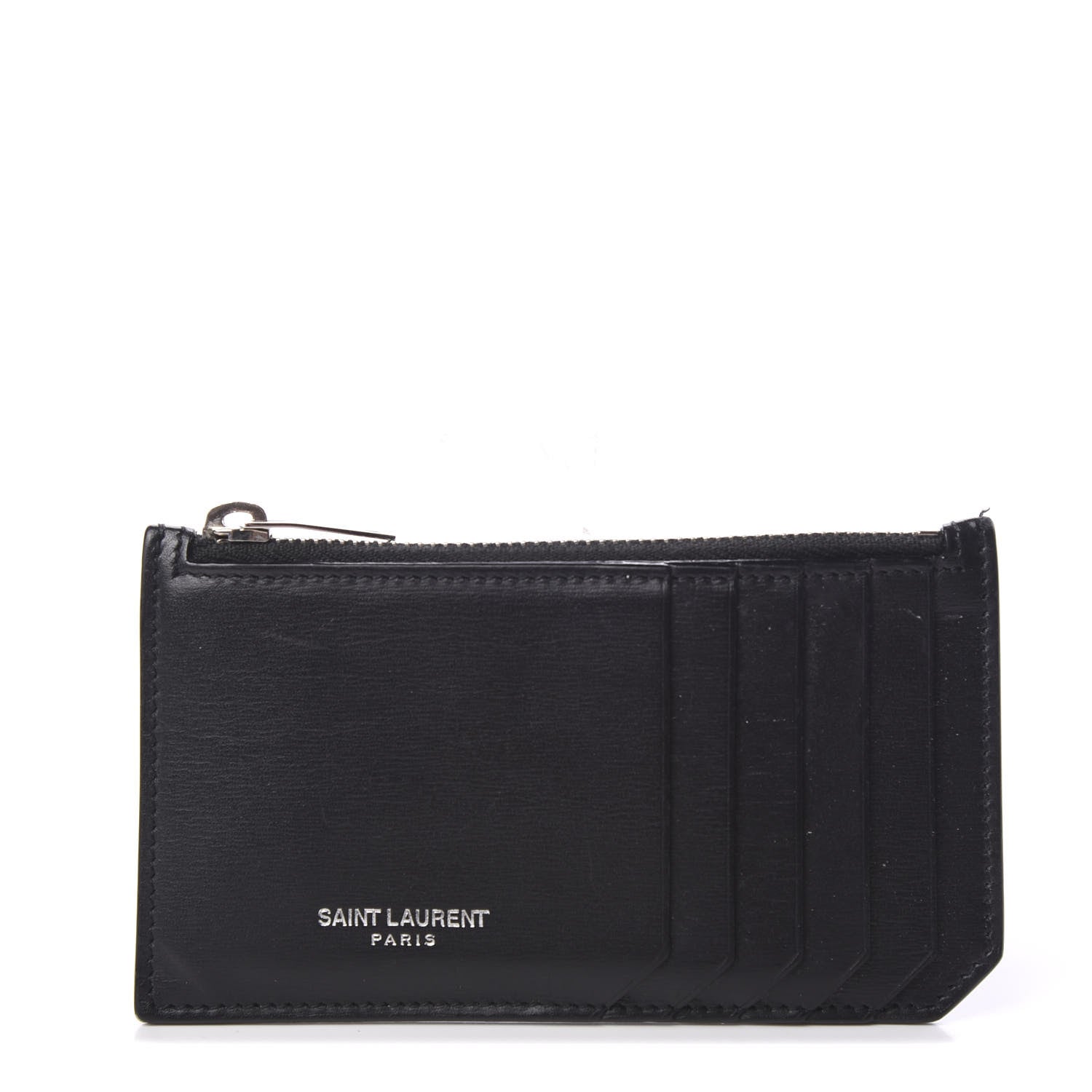 Saint Laurent Calfskin 5 Fragments Zip Card Case Black 1 of 7