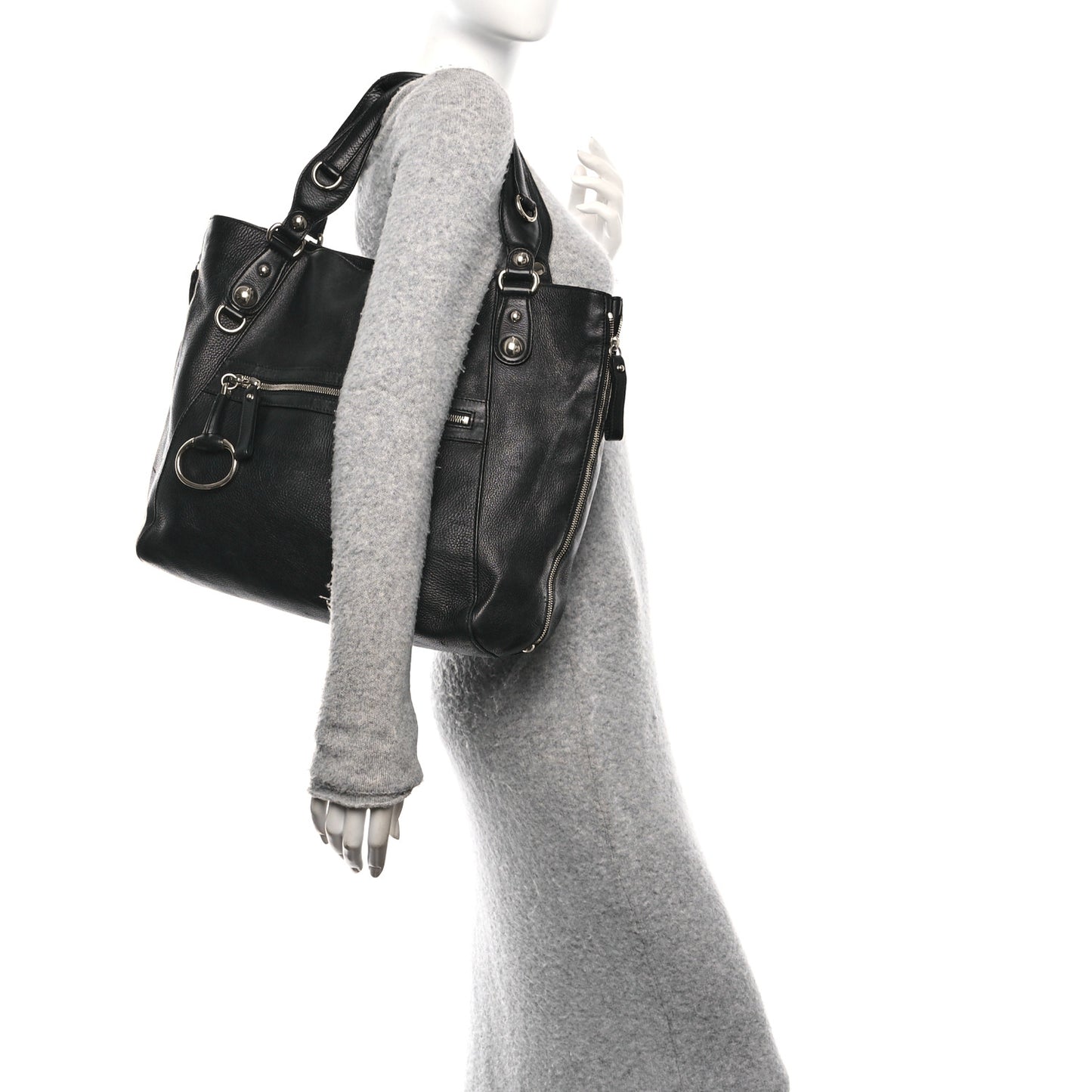 Leather Icon Bit Large Tote Black