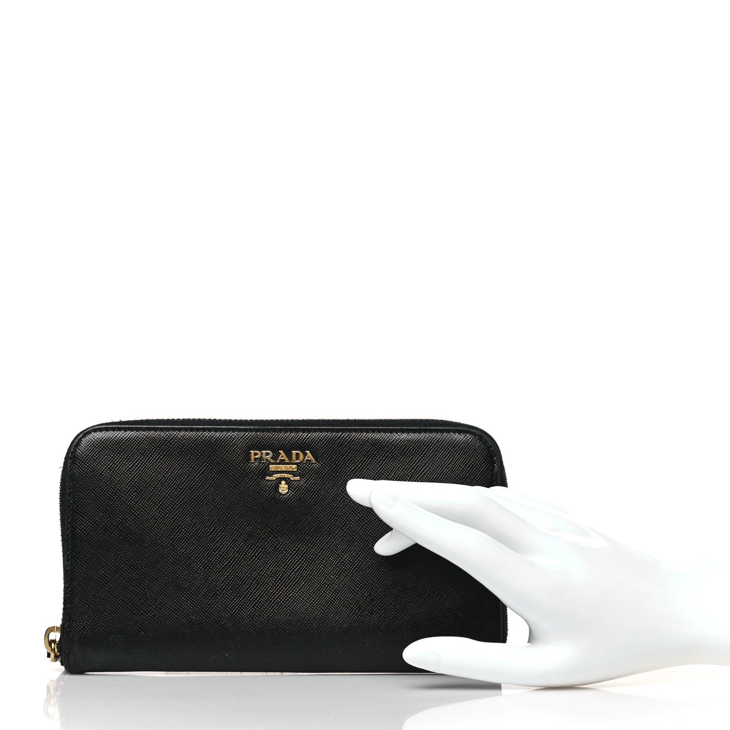 Saffiano Metal Zip Around Wallet Black