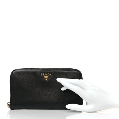 Prada Saffiano Metal Zip Around Wallet Black 2 of 10