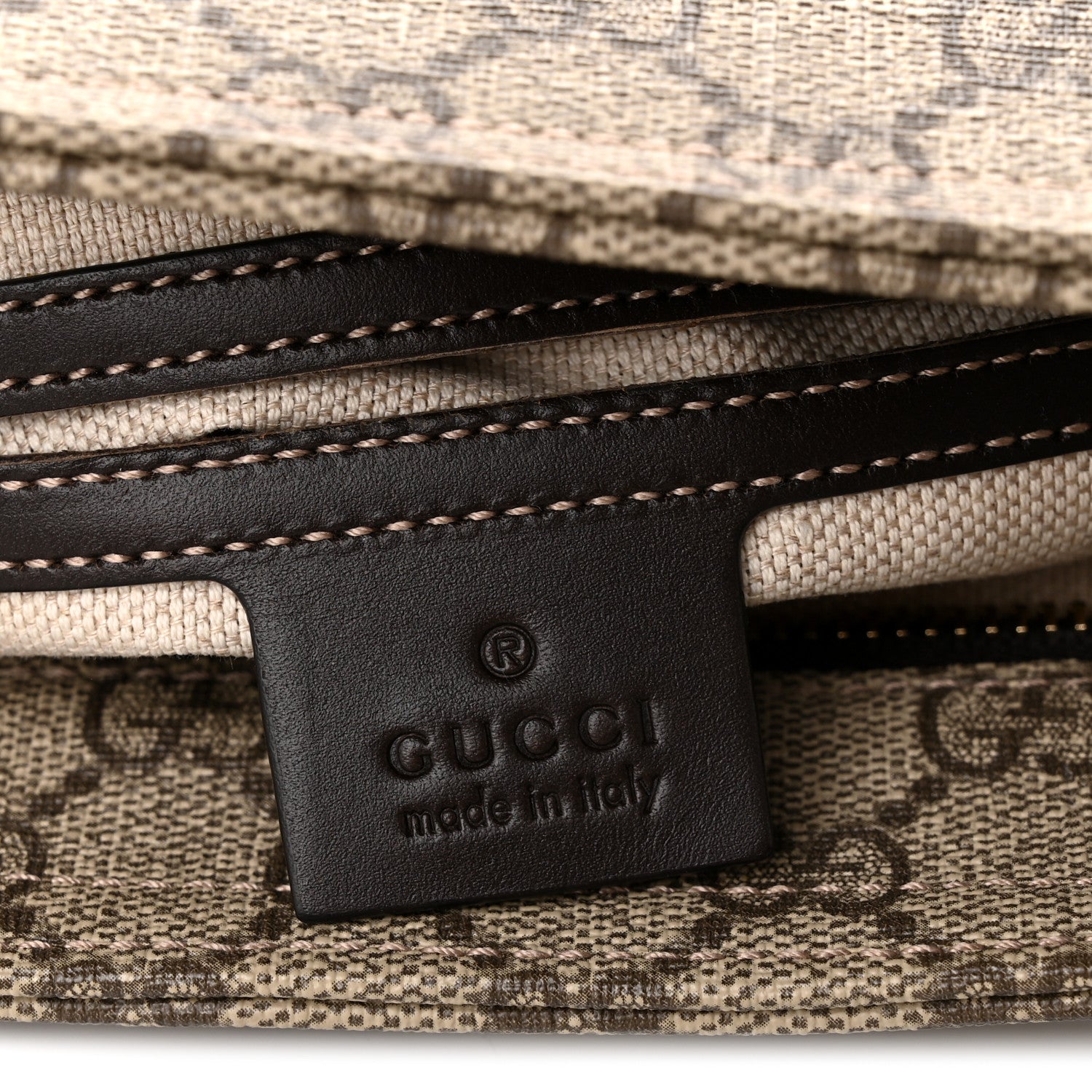 Gucci GG Supreme Monogram Selleria Calfskin Small Flat Side Zip Messenger Bag Beige Ebony Cocoa Dark Chocolate 6 of 10