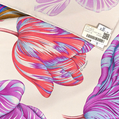 Hermes Silk Tulipomanie Scarf 90 Argent Violet Bleu Jean 3 of 3