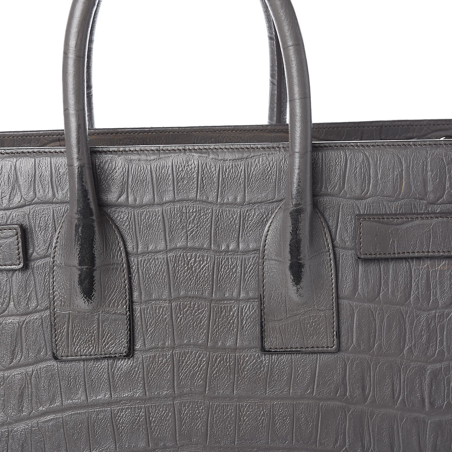 Saint Laurent Calfskin Crocodile Embossed Small Sac De Jour Fog 17 of 17