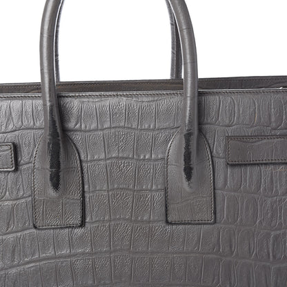 Saint Laurent Calfskin Crocodile Embossed Small Sac De Jour Fog 17 of 17