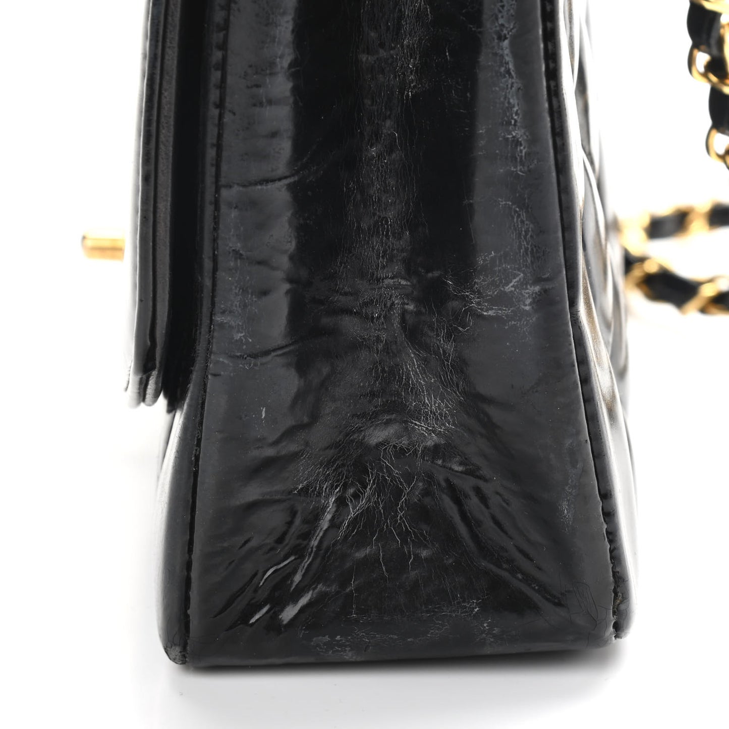 Patent Quilted Medium Single Flap Bag Black
