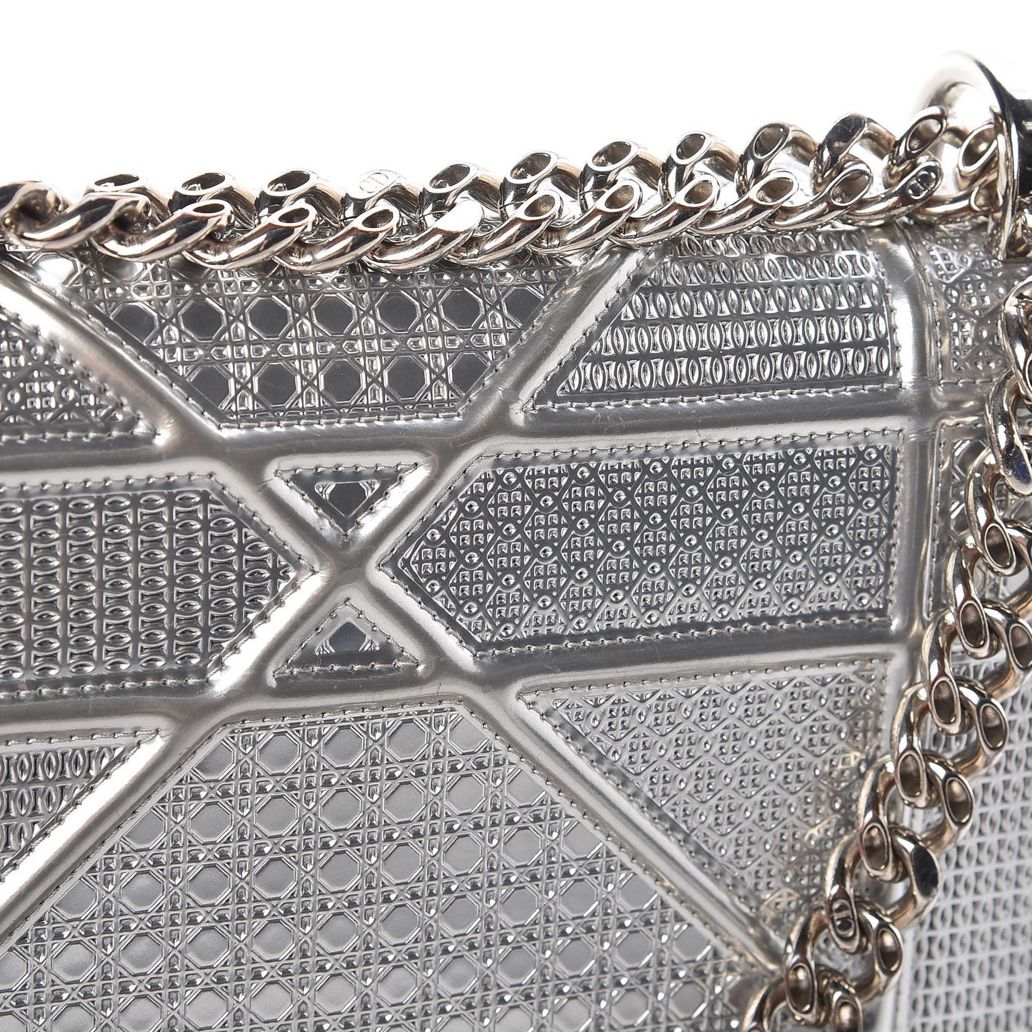 Metallic Patent Micro-Cannage Small Diorama Flap Bag Silver