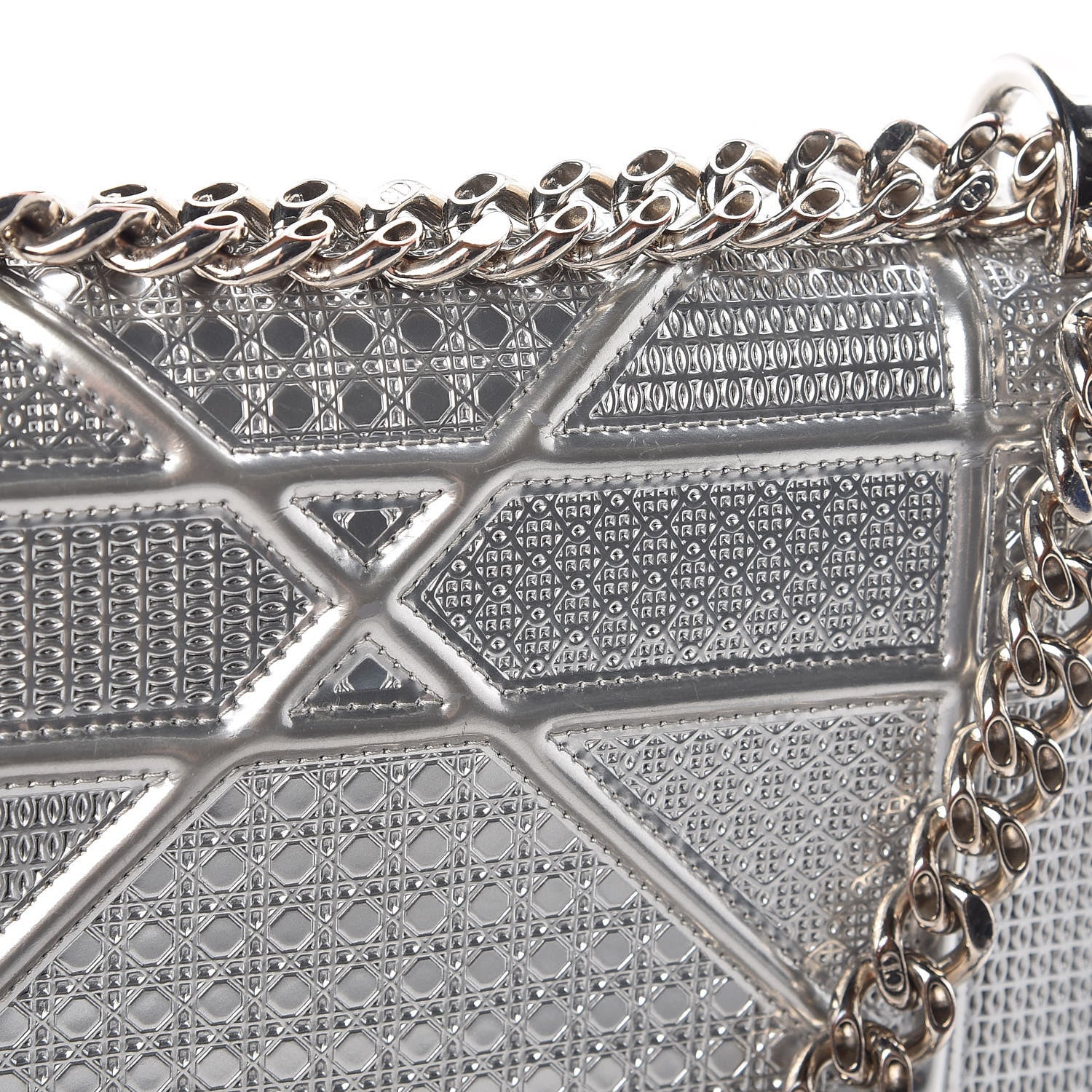 Christian Dior Metallic Patent Micro-Cannage Small Diorama Flap Bag Silver 21 of 25