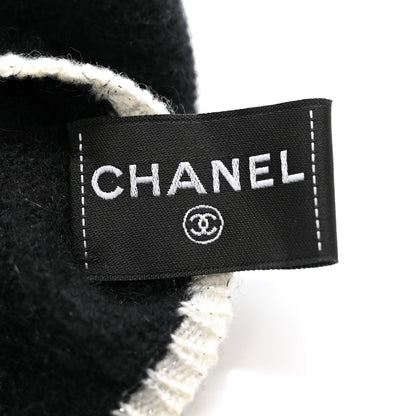 Chanel Cashmere Silk CC Beanie Hat Black White 5 of 5