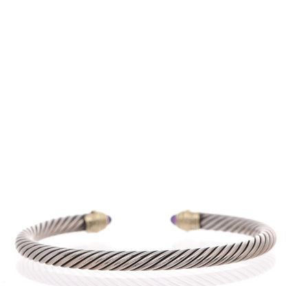 David Yurman Sterling Silver 14K Yellow Gold Amethyst 5mm Cable Classics Petite Color Bracelet 3 of 5