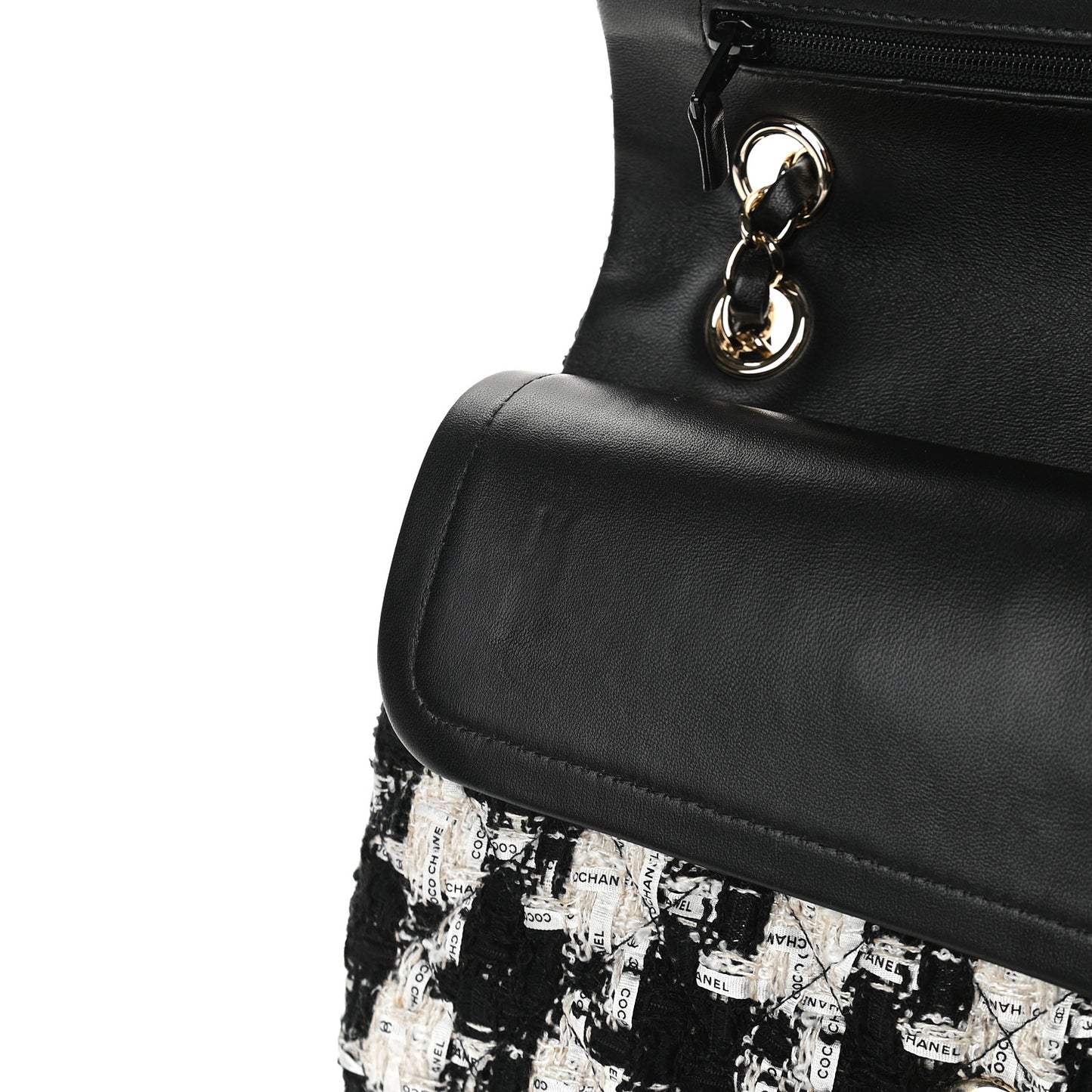 Tweed Quilted Medium Double Flap Black Ecru White
