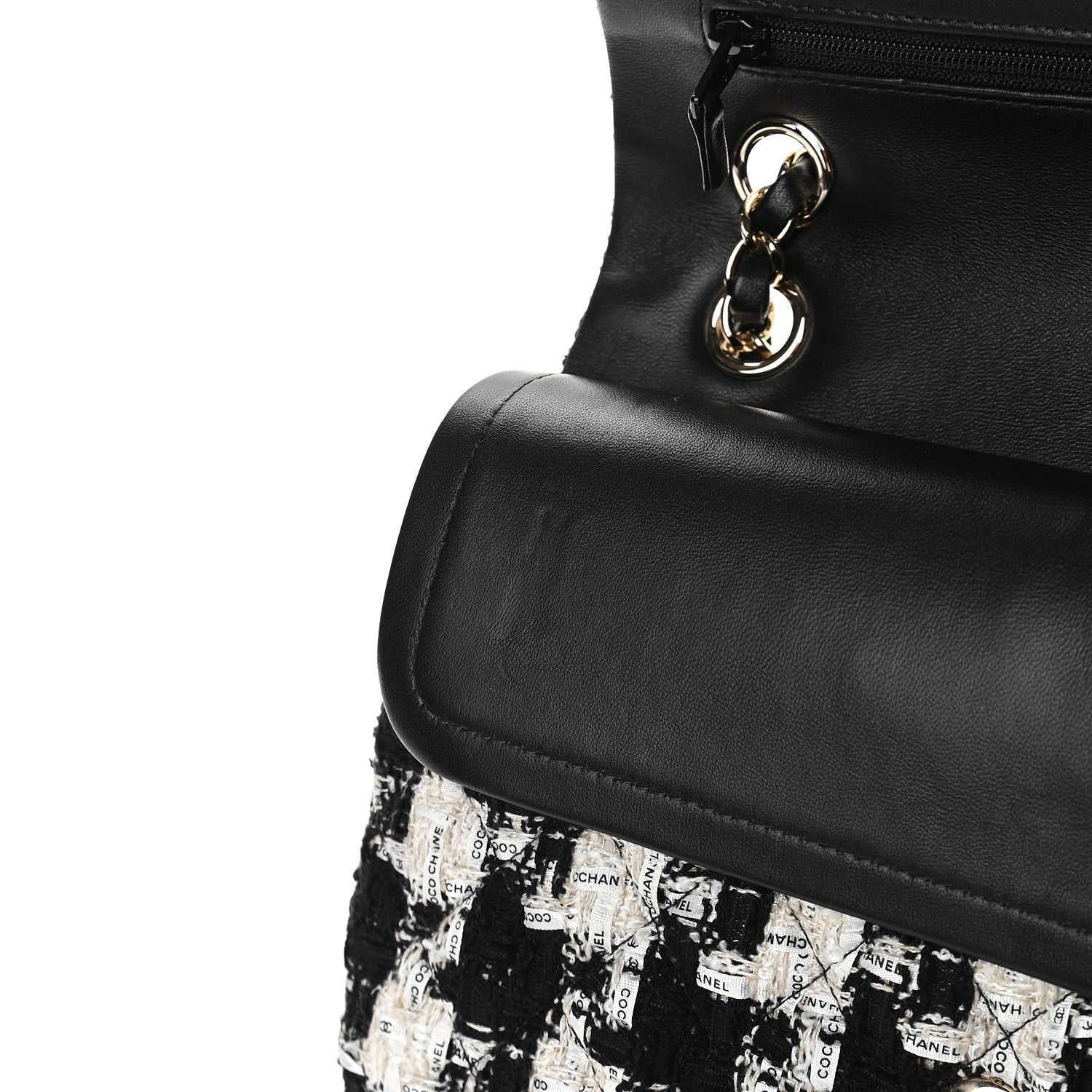 Chanel Tweed Quilted Medium Double Flap Black Ecru White 10 of 10
