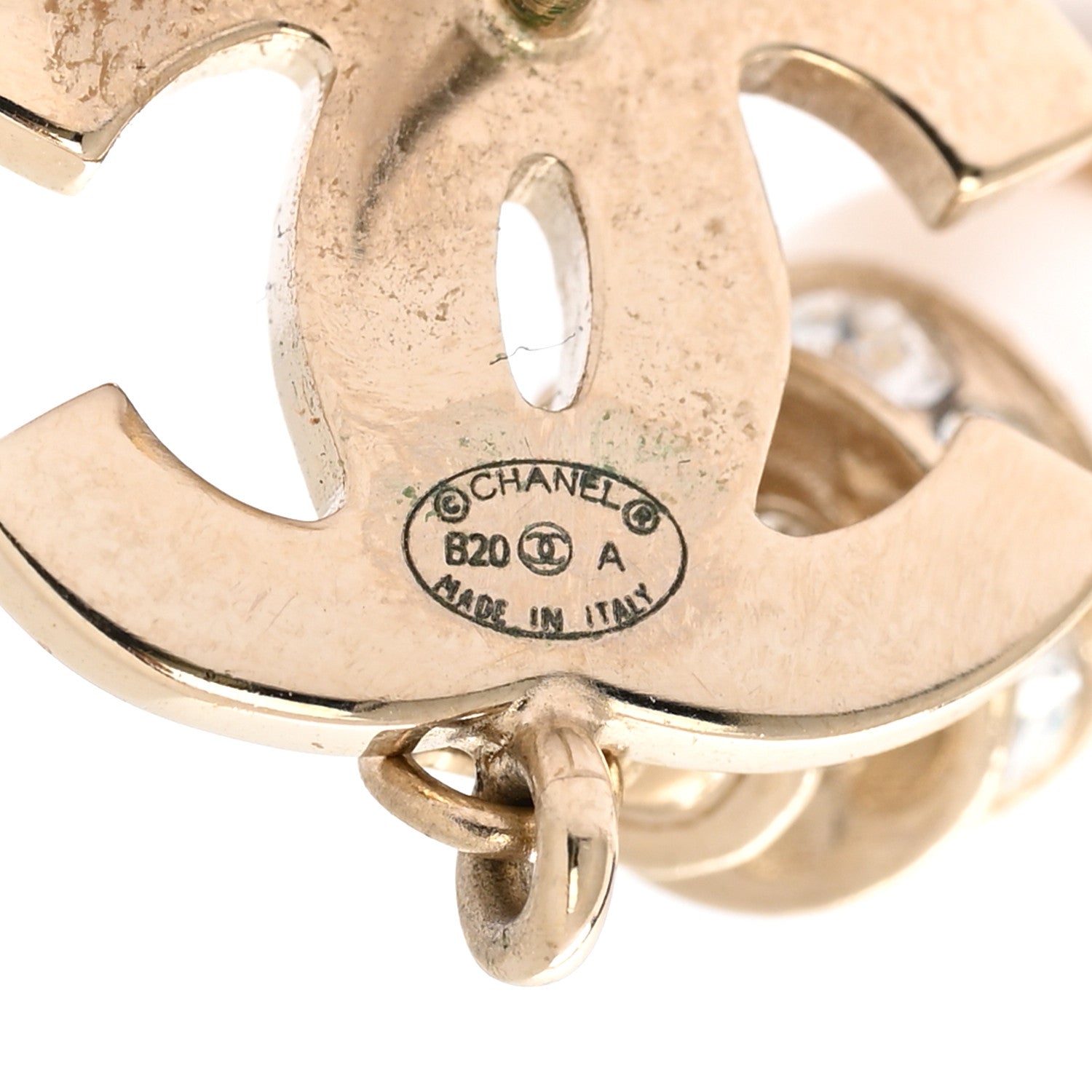 Chanel Crystal Pearl CC Uneven Drop Earrings Gold 4 of 5