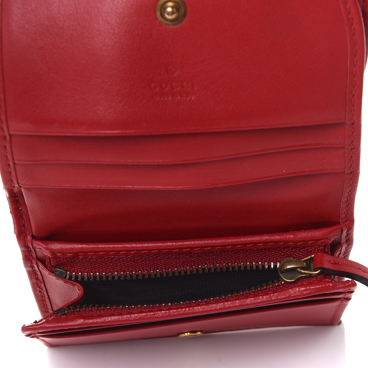 Gucci Calfskin Matelasse GG Marmont Card Case Wallet Hibiscus Red 5 of 8