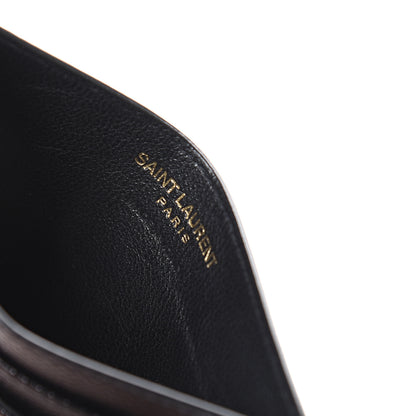 Saint Laurent Grain De Poudre Matelasse Chevron Monogram Credit Card Case Black 5 of 5
