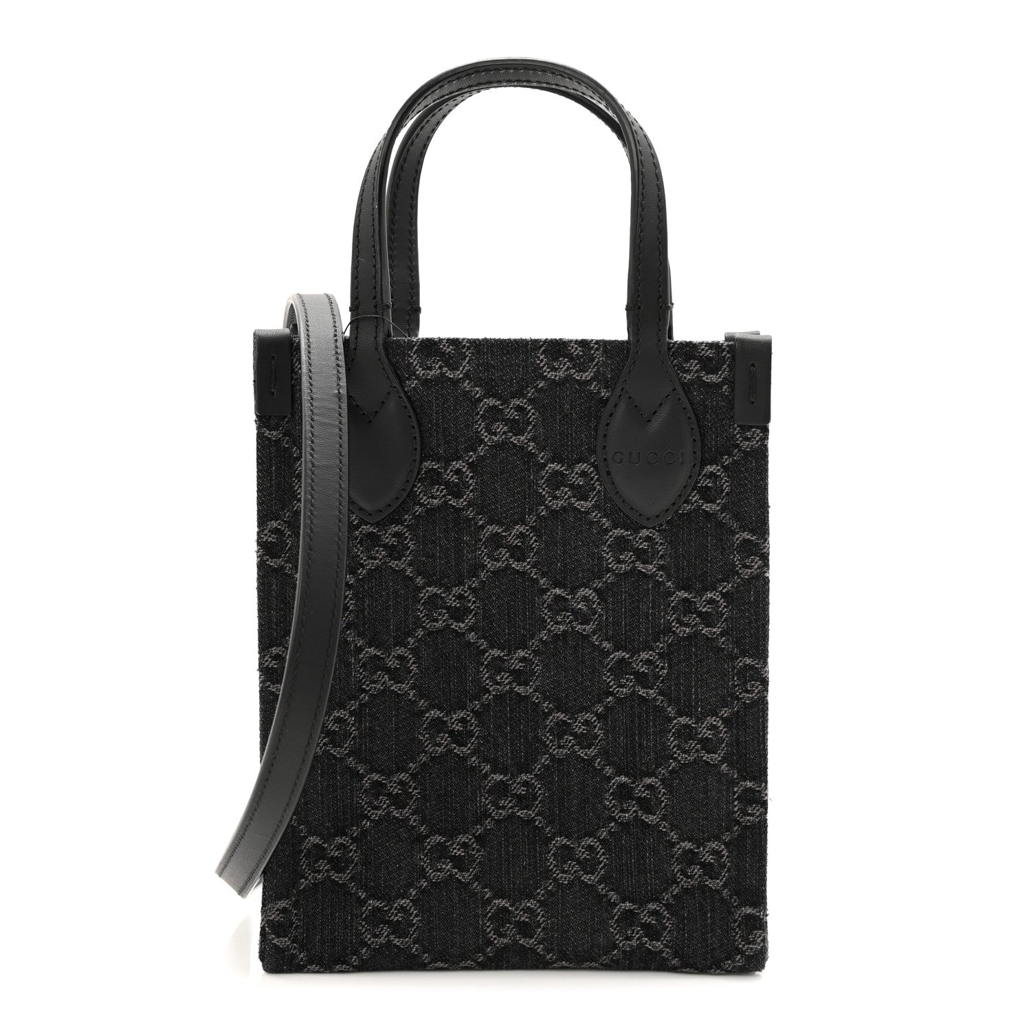 Gucci Denim Cuoio Harness GG Monogram Mini Ophidia Tote Bag Black Medium Grey 1 of 10