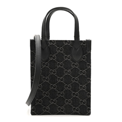 Gucci Denim Cuoio Harness GG Monogram Mini Ophidia Tote Bag Black Medium Grey 1 of 10