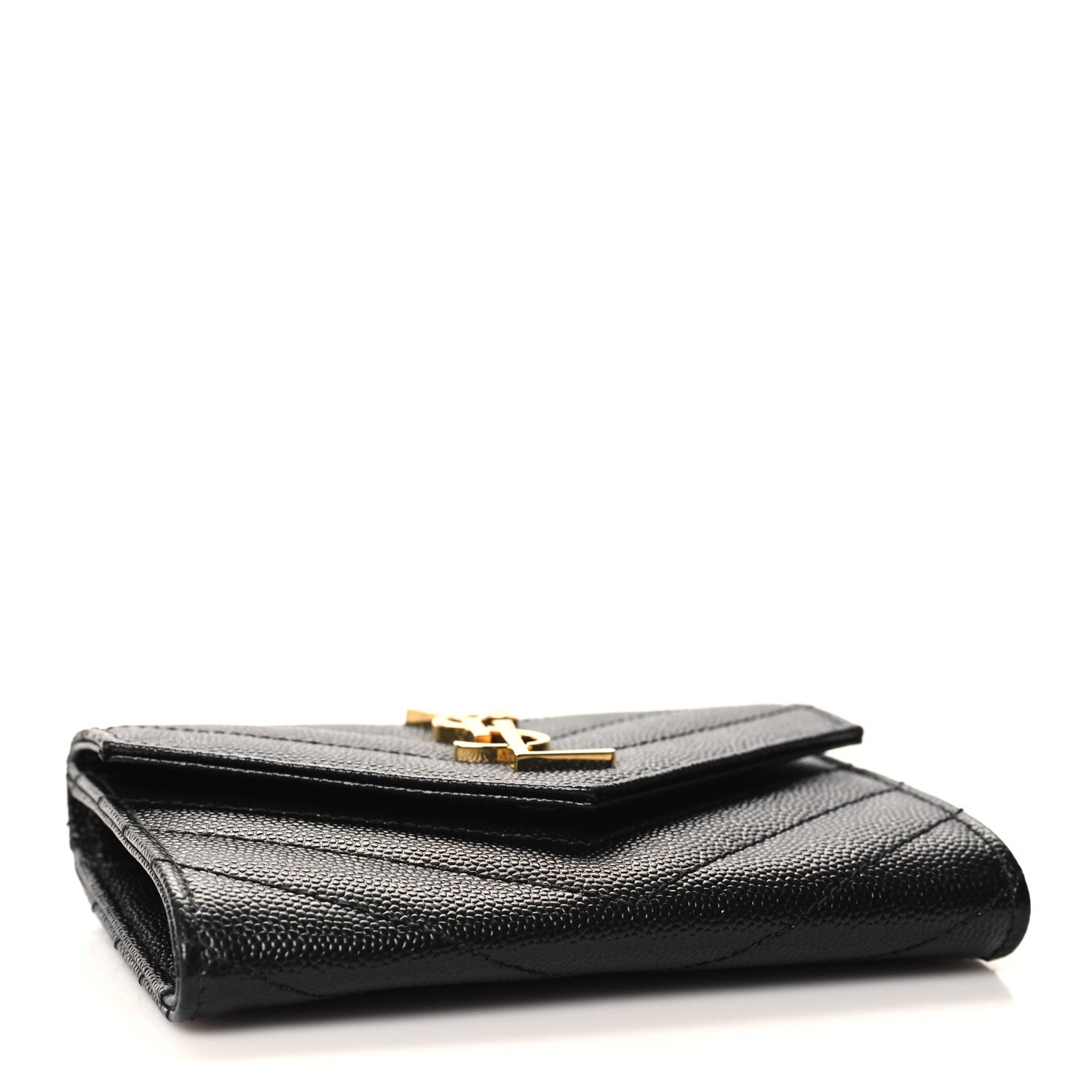 Saint Laurent Grain De Poudre Matelasse Chevron Small Monogram Envelope Wallet Black 4 of 7