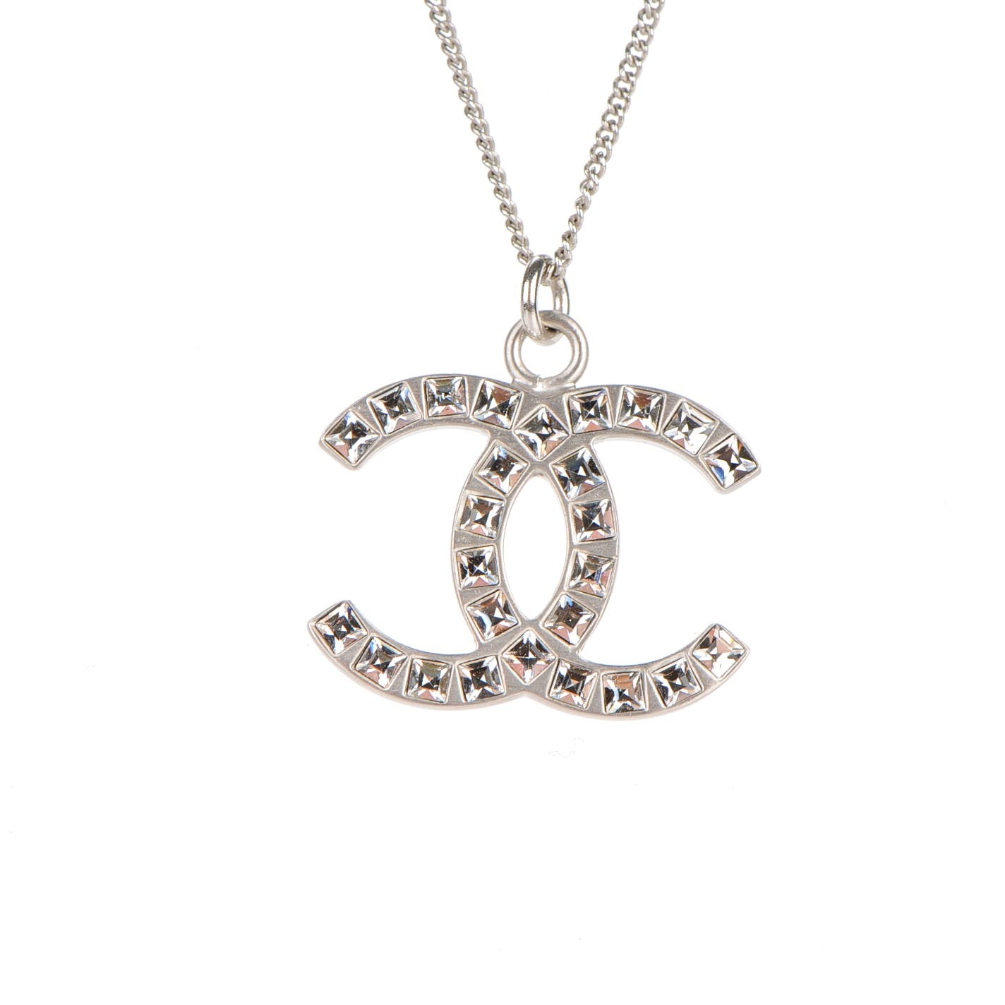 Baguette Crystal CC Necklace Silver