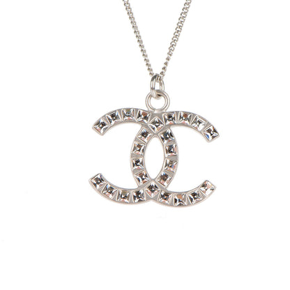 Chanel Baguette Crystal CC Necklace Silver 3 of 5