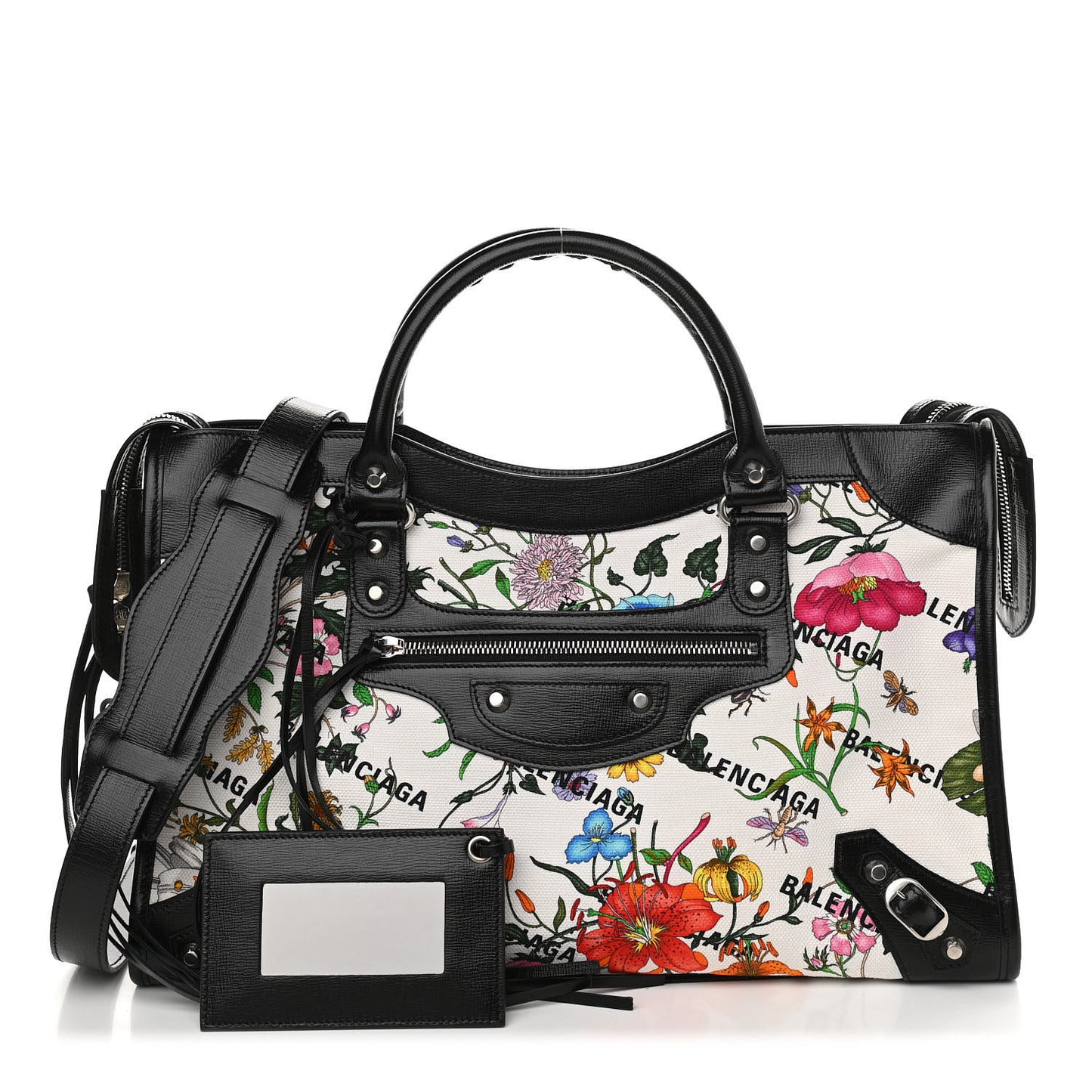 X GUCCI Canvas Azalea Calfskin Flora Logo Print Neo Classic Silver Hardware Medium City White Multicolor Black