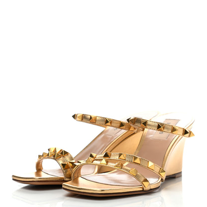 Valentino Garavani Metallic Nappa Rockstud Wedge Slide Sandals 36 Antique Brass 3 of 8