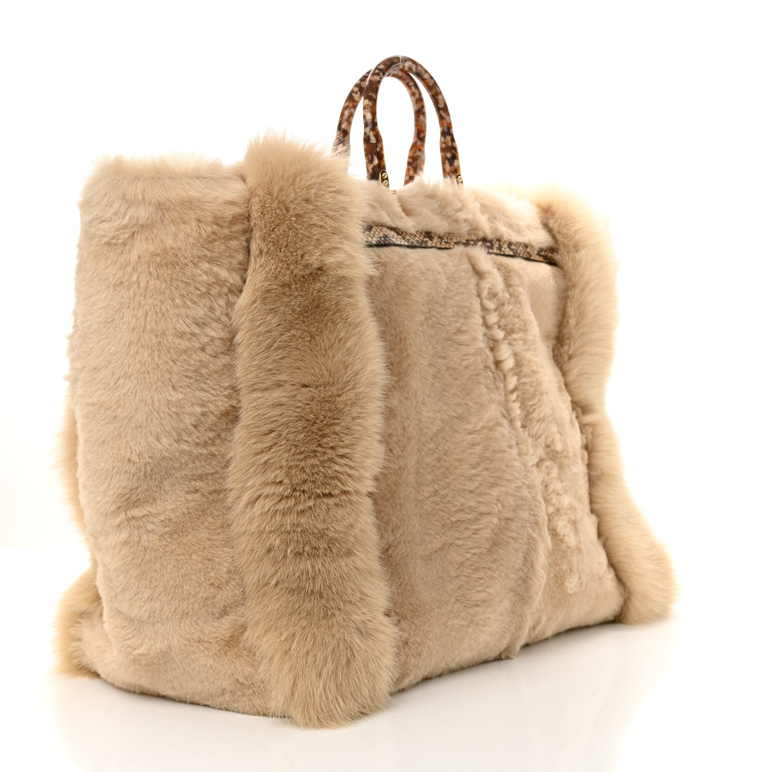 Fendi Fox Fur Sheepskin Elaphe Plexiglass FF Embossed XL Fendi