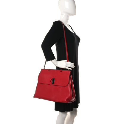 Gucci Pebbled Calfskin Large Bamboo Daily Top Handle Bag Red 2 of 13