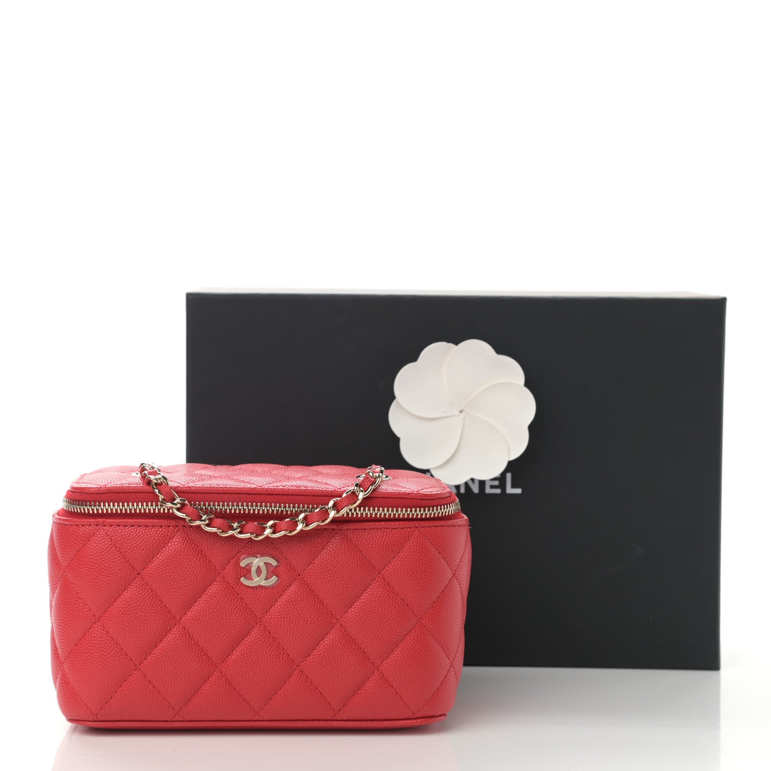 Chanel Caviar Quilted Small Vanity Case With Chain Red 9 of 9