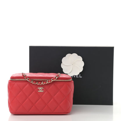 Chanel Caviar Quilted Small Vanity Case With Chain Red 9 of 9