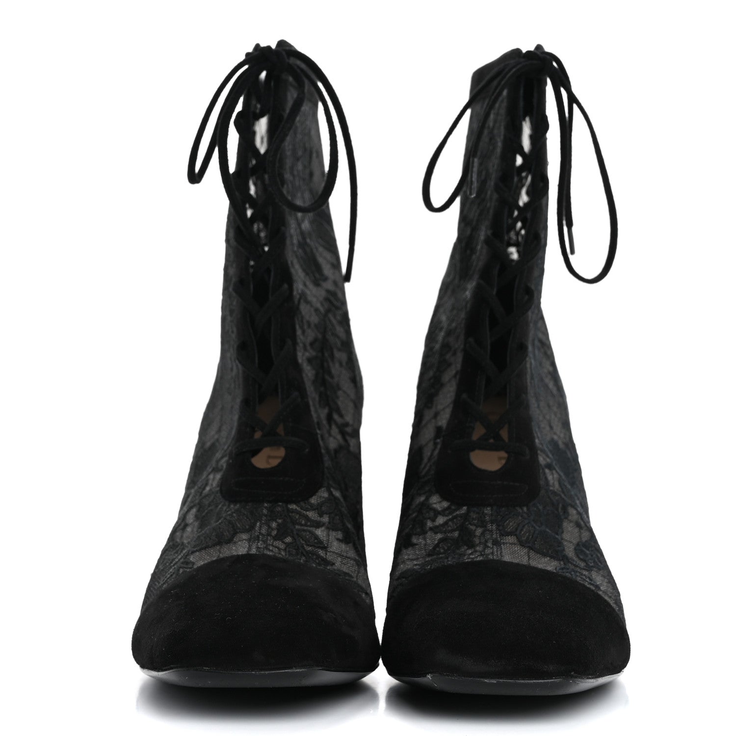 Christian Dior Suede Transparent Mesh Embroidered Roses Naughtily-D Heeled Lace Up Ankle Boots 40.5 Black 3 of 13