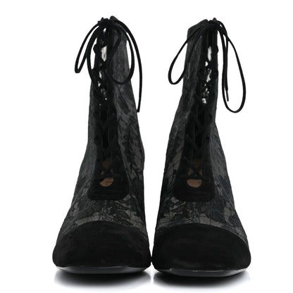 Christian Dior Suede Transparent Mesh Embroidered Roses Naughtily-D Heeled Lace Up Ankle Boots 40.5 Black 3 of 13