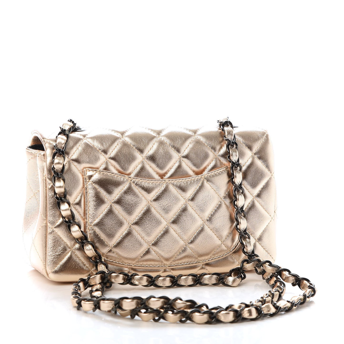 Metallic Lambskin Quilted Mini Rectangular Flap Gold Black