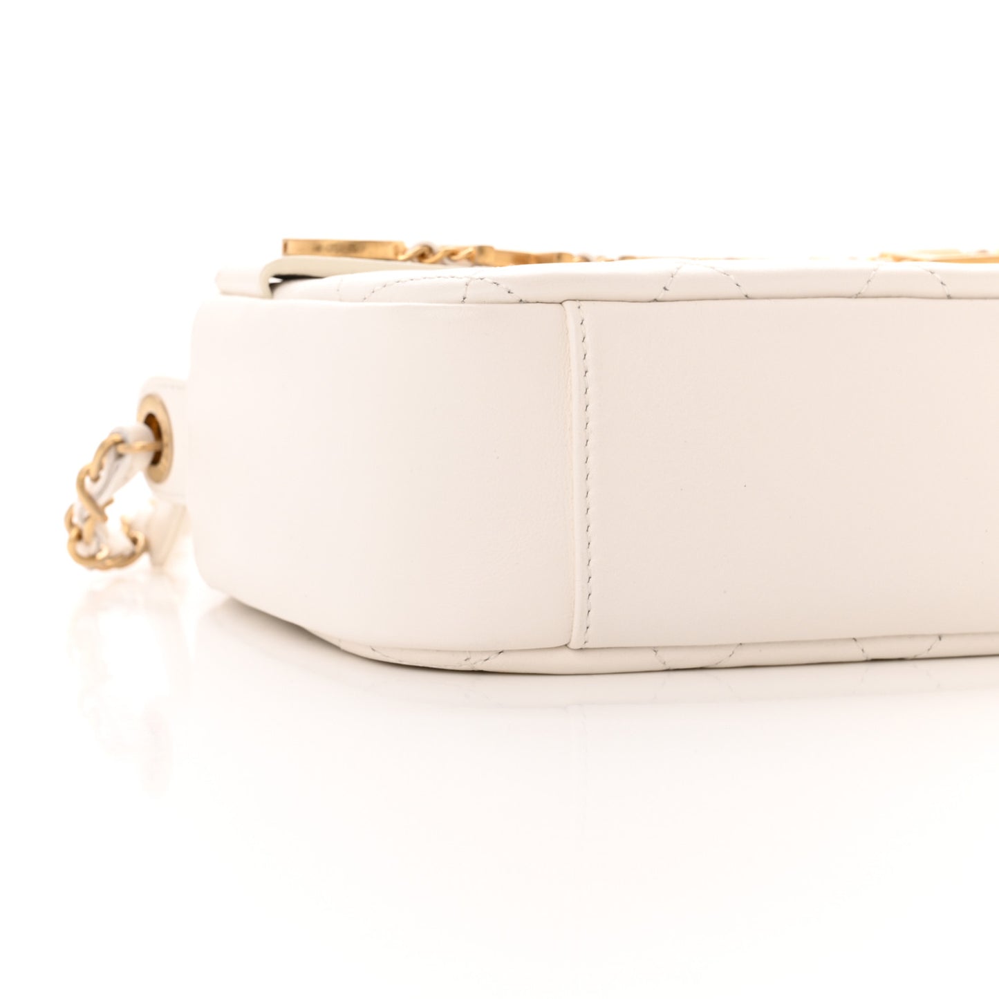 Calfskin Quilted Enchained Camera Case Bag White