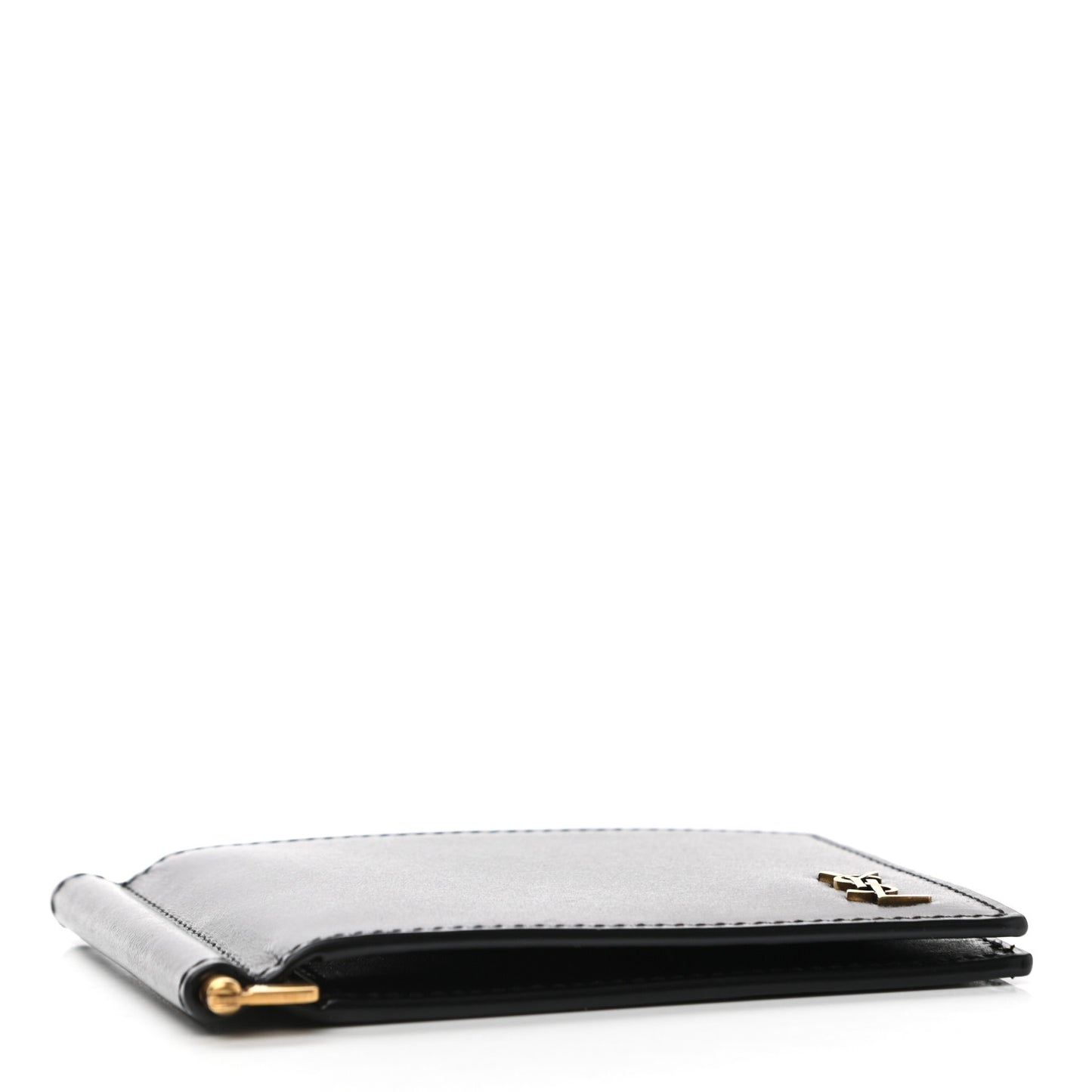 Shiny Calfskin Tiny Cassandre Bill Clip Wallet Black