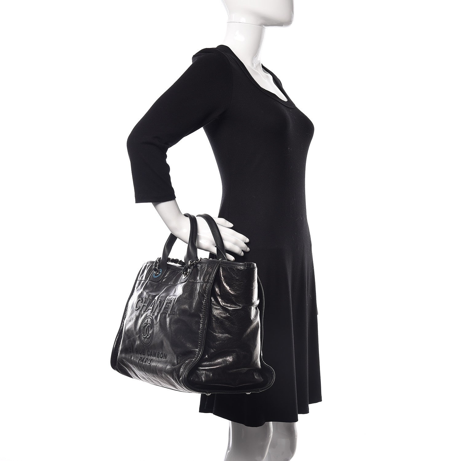Chanel Glazed Calfskin Large Deauville Tote Black 3 of 10