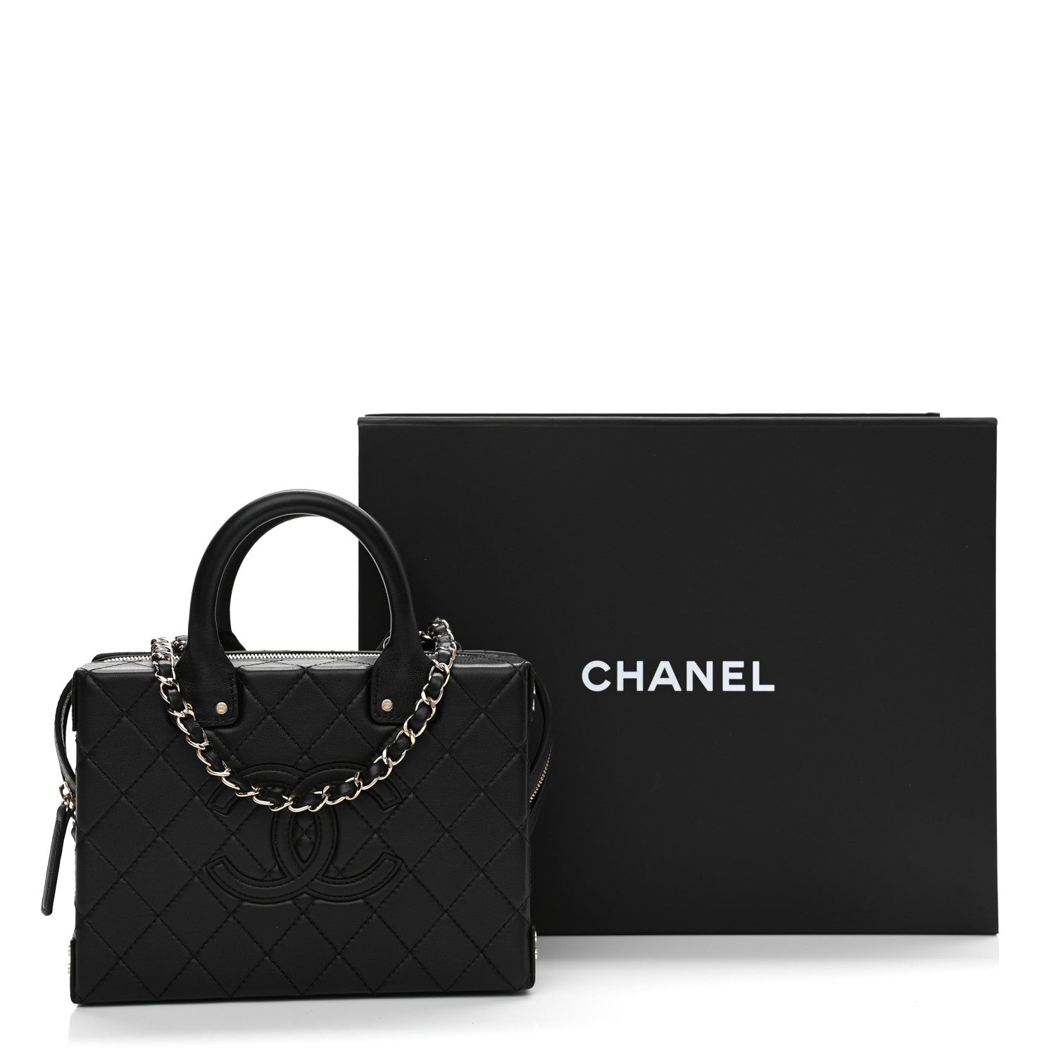 Chanel Calfskin Quilted Studded Square Vanity Case Black 10 of 10