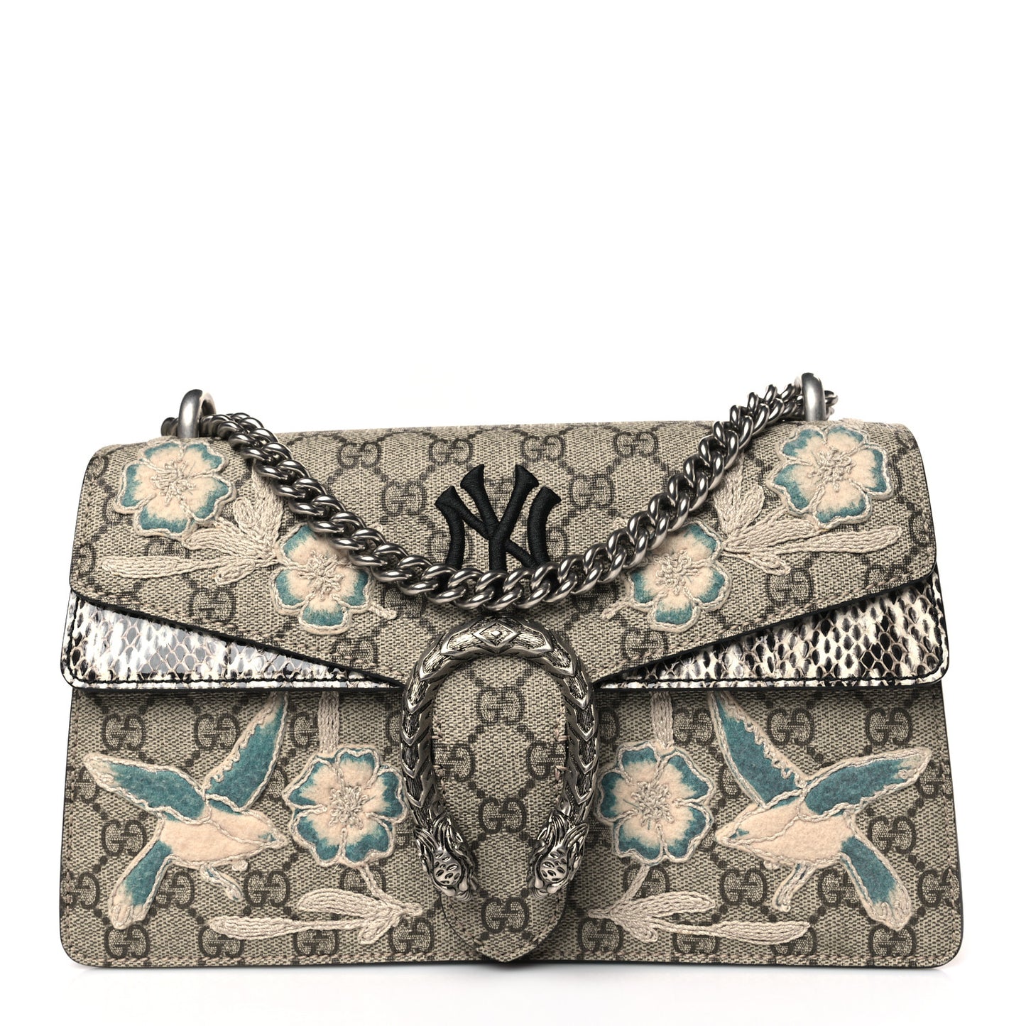 X MLB GG Supreme Monogram Snakeskin NY Yankees Patch Embroidered Small Dionysus Shoulder Bag