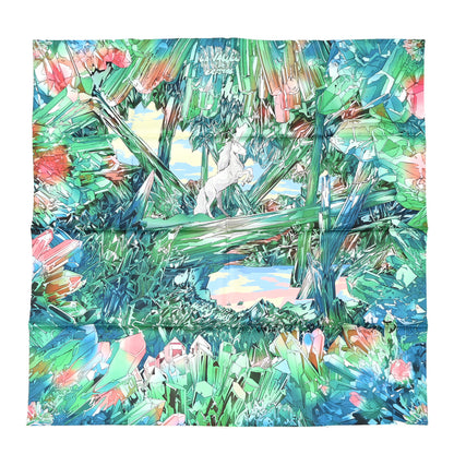 Hermes Silk Twill La Vallee De Cristal Scarf 90 Vert Vif Rose Bleu 1 of 7