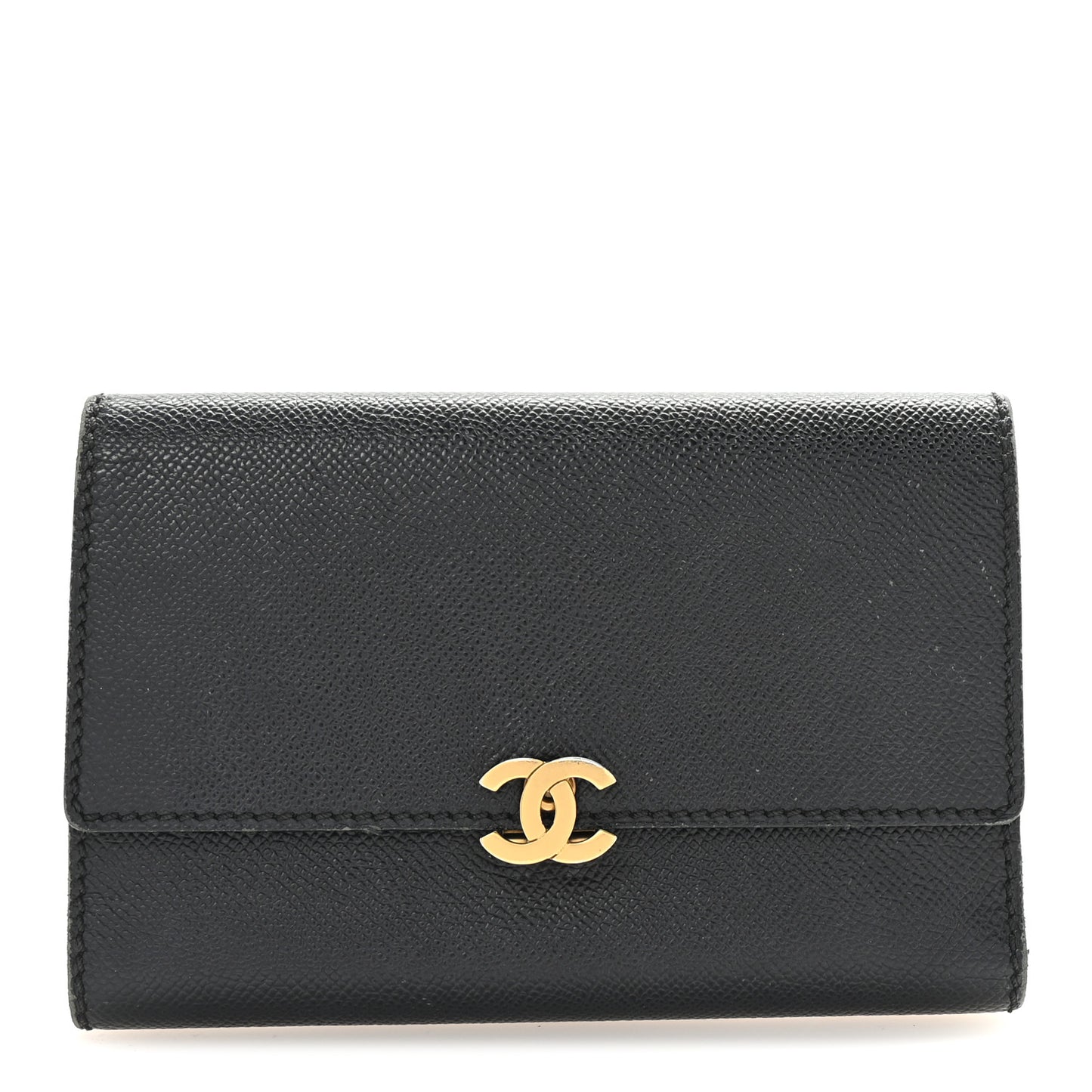 Grained Calfskin CC Flap Wallet Black