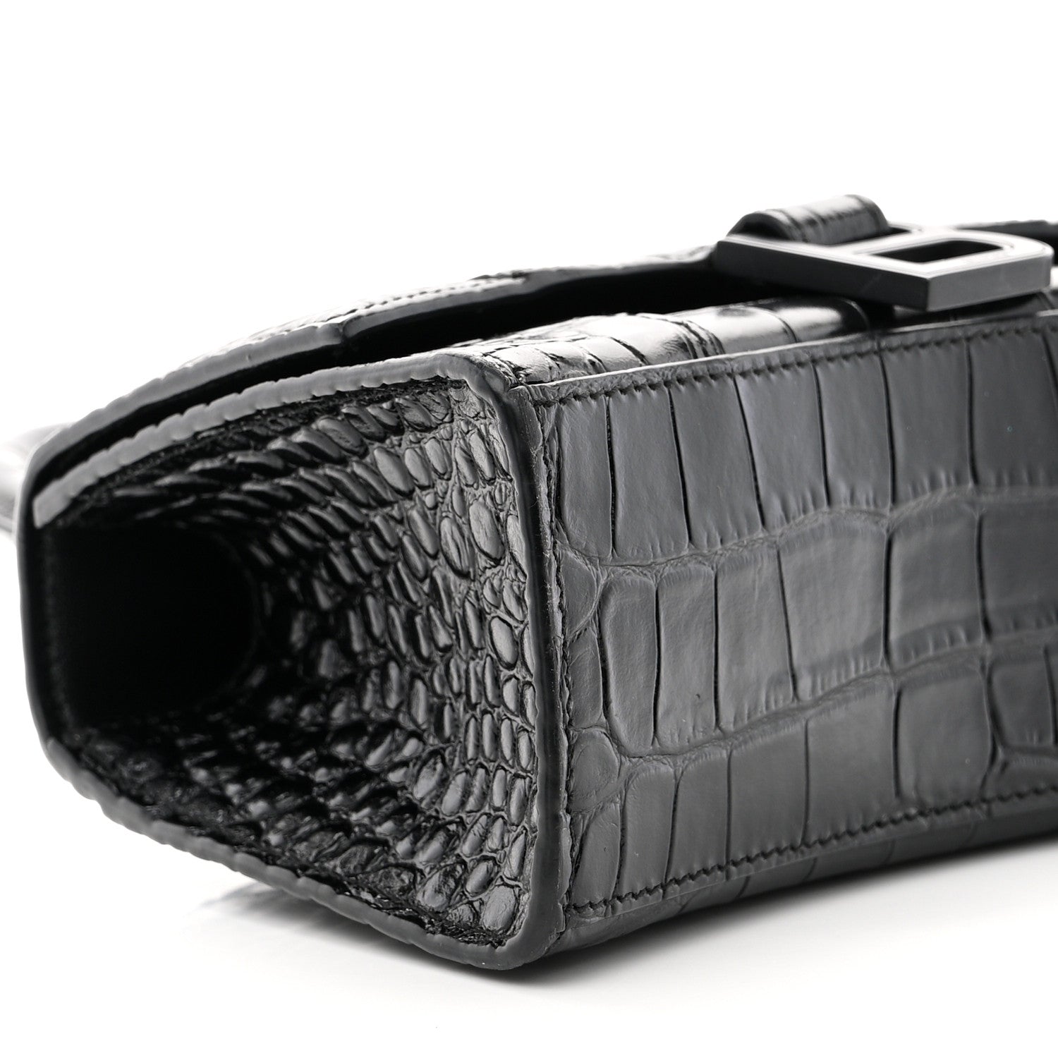 Balenciaga Shiny Calfskin Monochrome Crocodile Embossed Hourglass Top Handle Bag XS Black 8 of 10