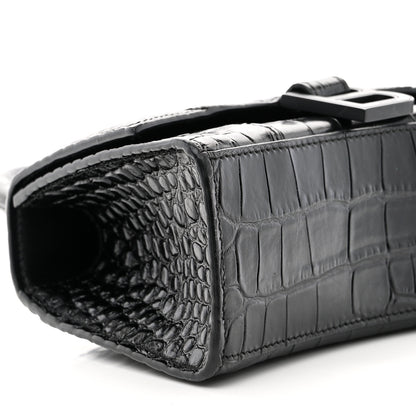 Balenciaga Shiny Calfskin Monochrome Crocodile Embossed Hourglass Top Handle Bag XS Black 8 of 10