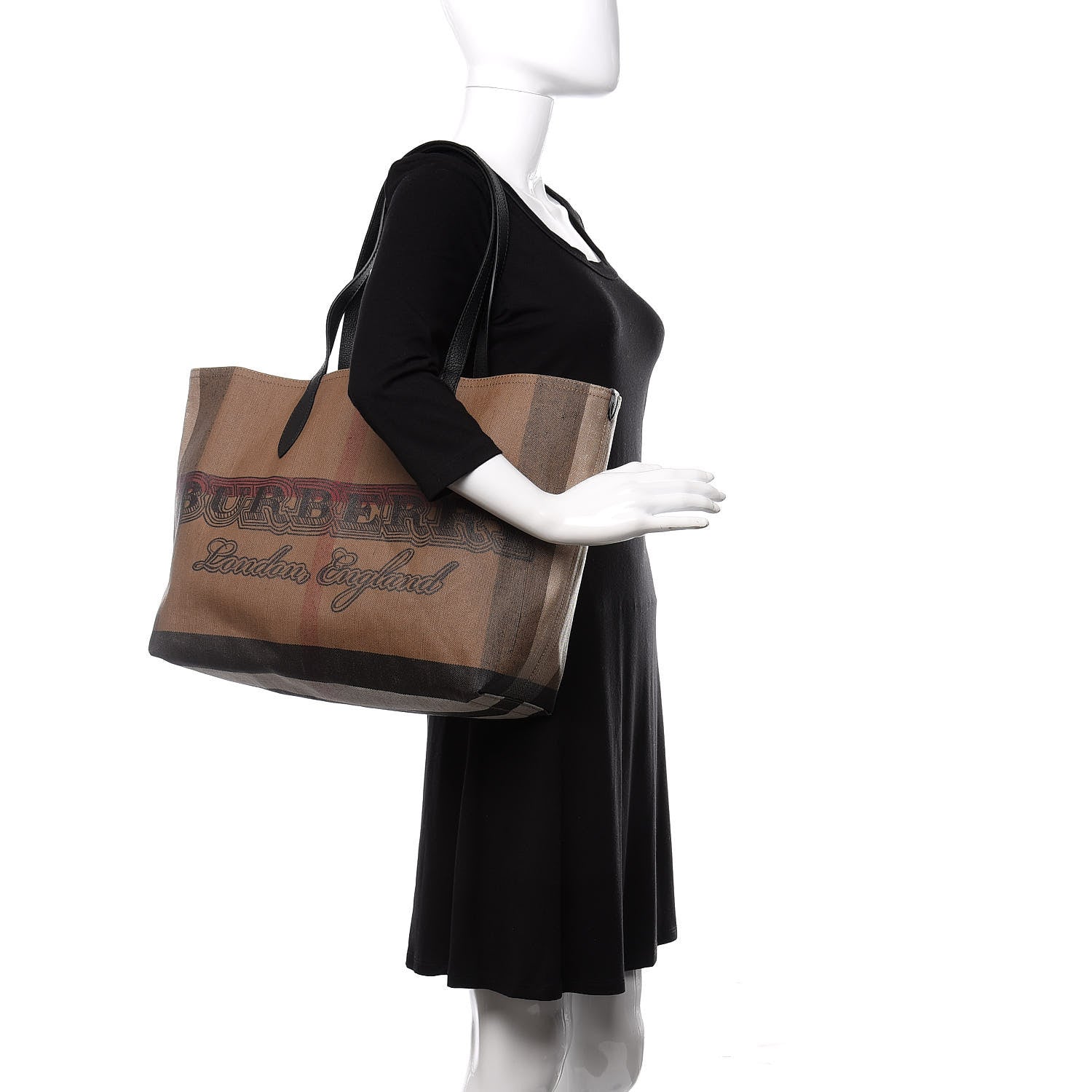 Burberry Coated Canvas Mega Check Medium Doodle Tote Black 2 of 9