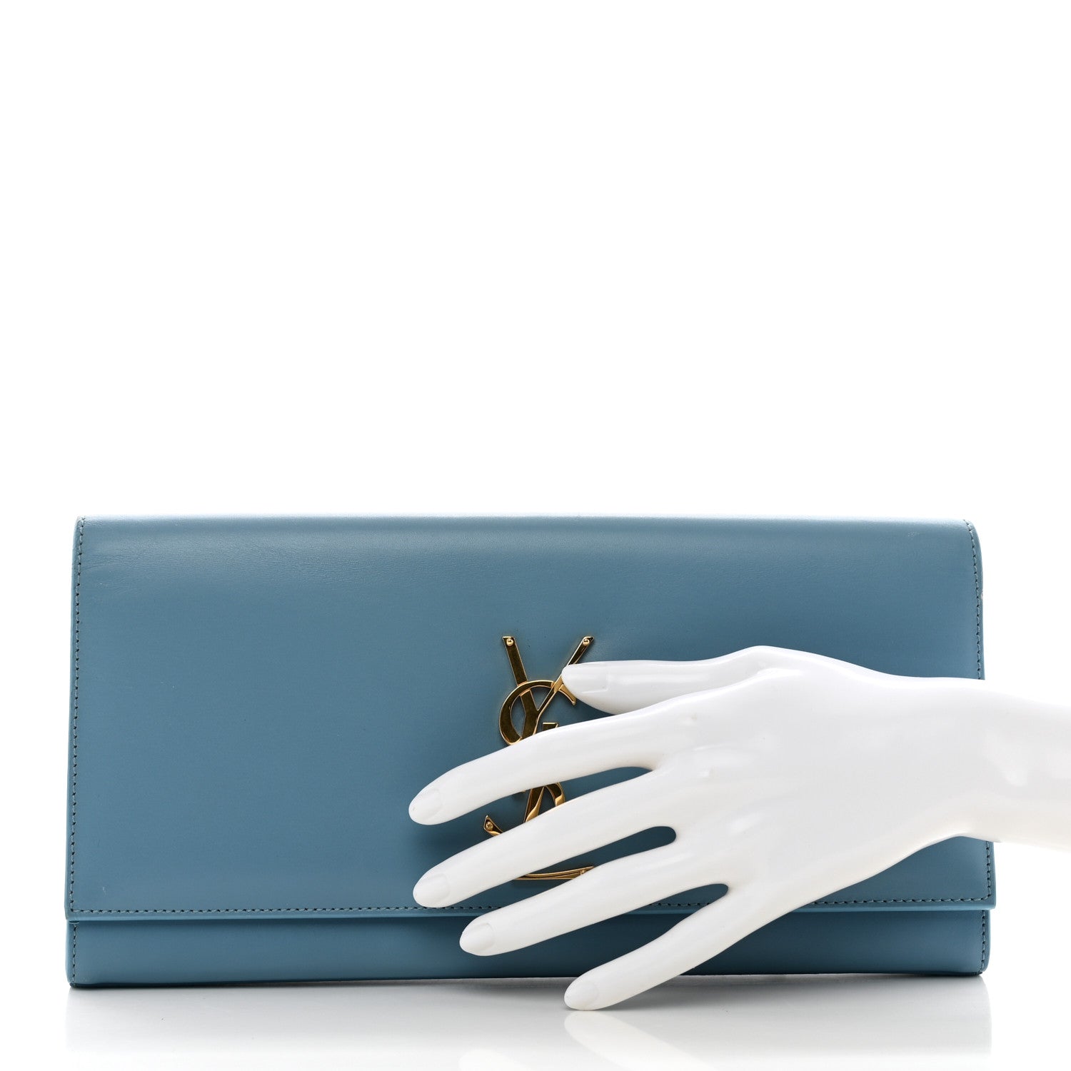Saint Laurent Smooth Calfskin Classic Monogram Cassandre Clutch Blue Glacier 2 of 9