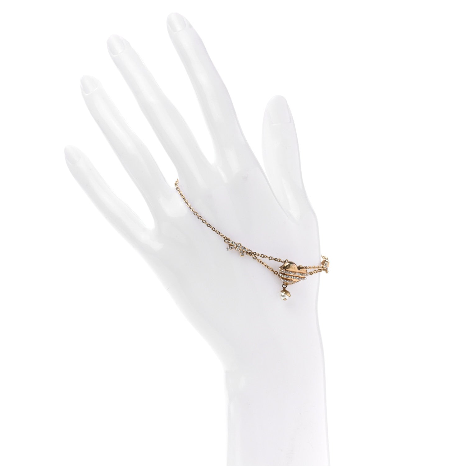 Christian Dior Crystal Heart Charms Bracelet Gold 2 of 4