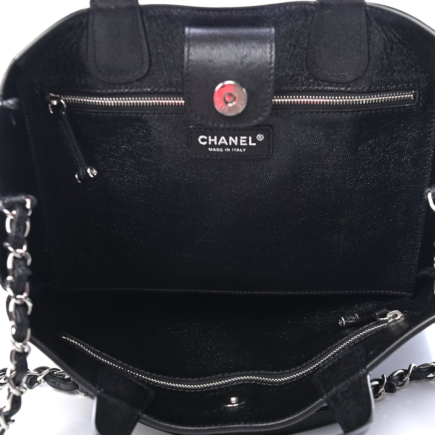 Caviar Stitched Medium Lady Coco Shopping Tote Black